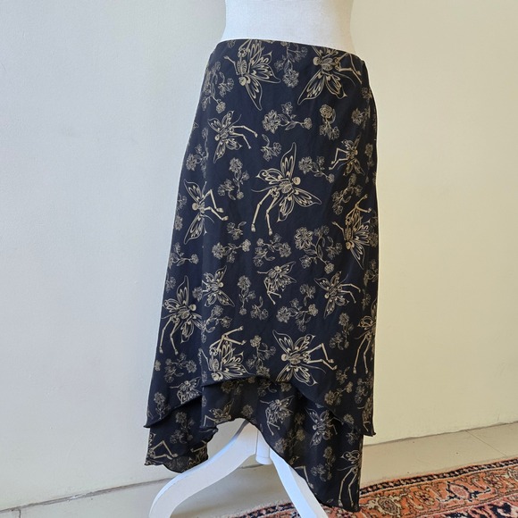 Thorn & Fable Sz S Women Black Fairy Skeleton Floral Print Ruffle Hem Skirt - SM - Picture 1 of 8